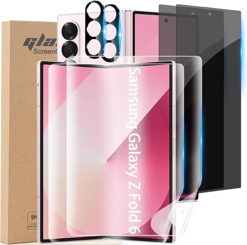 Privacy Screen Protector for Samsung Galaxy Z Fold 6, 2 Anti-Spy Front Tempered Glass + 2 Inner Flexible TPU Films + 2 Camera Lens Protecters No Bubble, Anti-Scratch, Saver Film in Saudi Arabia