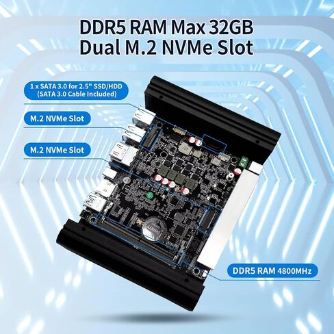Firewall Mini PC Quad Core N100, DDR5 8GB RAM 128GB NVMe SSD, 6 x 2.5GbE i226V LAN Fanless Computer Hardware, Micro Router Appliance, AES-NI, OPNsense, TypeC Port, TF Card Slot in Kuwait