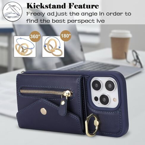 for iPhone 14 Pro Case with Zipper Card Holders and Strap for Women, iPhone 14 Pro Phone Case Wallet Compatible PU Leather Button Flip Shockproof Wallet Case for iPhone14 Pro-Wine Red in Saudi Arabia