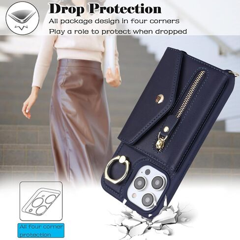 for iPhone 14 Pro Case with Zipper Card Holders and Strap for Women, iPhone 14 Pro Phone Case Wallet Compatible PU Leather Button Flip Shockproof Wallet Case for iPhone14 Pro-Wine Red in Saudi Arabia
