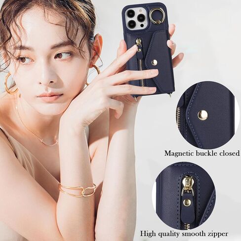 for iPhone 14 Pro Case with Zipper Card Holders and Strap for Women, iPhone 14 Pro Phone Case Wallet Compatible PU Leather Button Flip Shockproof Wallet Case for iPhone14 Pro-Wine Red in Saudi Arabia