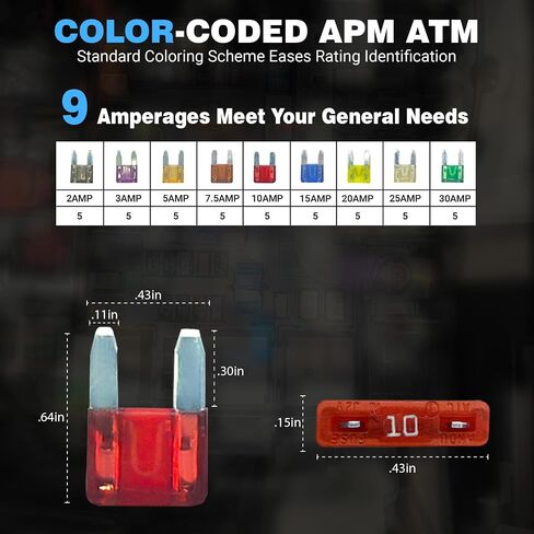 Standard ATO/Car Fuse Assortment Kit, 55 Pieces, Automotive Blade Fuse, 11 Current Ratings from 2A to 40A, 32V in Kuwait