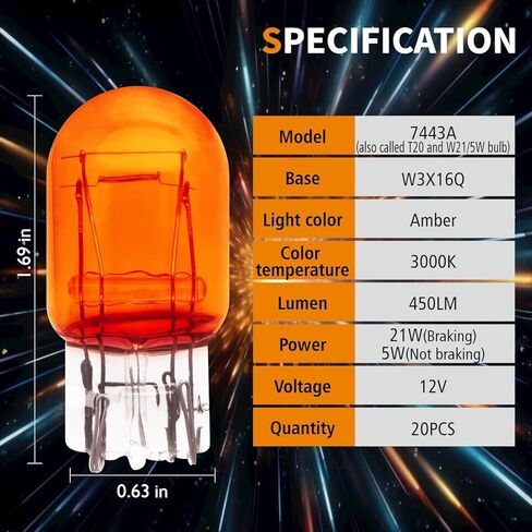 7443 لمبة ضوء الفرامل 10 عبوات، T20 لمبة إضاءة خلفية للسيارات 7443 لمبة مصغرة لمبة عكسية صغيرة، بديلة للسيارات والشاحنات وسيارات الدفع الرباعي in Kuwait