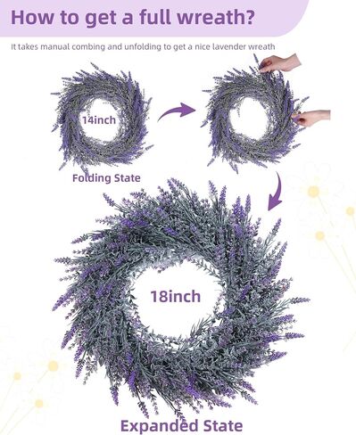 DDHS Lavender Wreath, Spring Wreaths for Front Door 24 Inch with Three Styles of Purple Dried Flowers, Winter Summer Large Artificial Wreaths for All Seasons Farmhouse Indoor and Outdoor Decor in Saudi Arabia