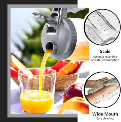 64 oz Glass Pitcher with Lid-2 Quart Mason Jar Pitcher, Wide Mouth Jar Leak-proof Water Jug, Heavy Duty Glass Container for Water, Juice, Milk, Tea, Iced Coffee in Kuwait