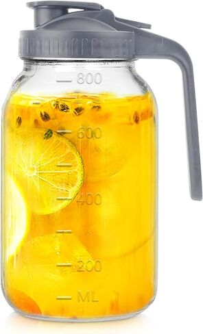 64 oz Glass Pitcher with Lid-2 Quart Mason Jar Pitcher, Wide Mouth Jar Leak-proof Water Jug, Heavy Duty Glass Container for Water, Juice, Milk, Tea, Iced Coffee in Kuwait