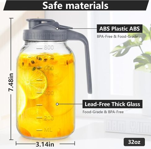 64 oz Glass Pitcher with Lid-2 Quart Mason Jar Pitcher, Wide Mouth Jar Leak-proof Water Jug, Heavy Duty Glass Container for Water, Juice, Milk, Tea, Iced Coffee in Kuwait