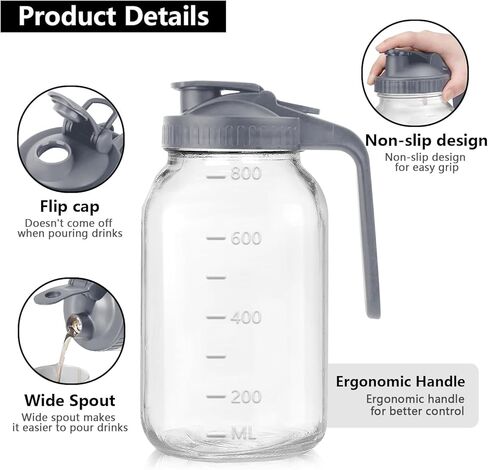 64 oz Glass Pitcher with Lid-2 Quart Mason Jar Pitcher, Wide Mouth Jar Leak-proof Water Jug, Heavy Duty Glass Container for Water, Juice, Milk, Tea, Iced Coffee in Kuwait