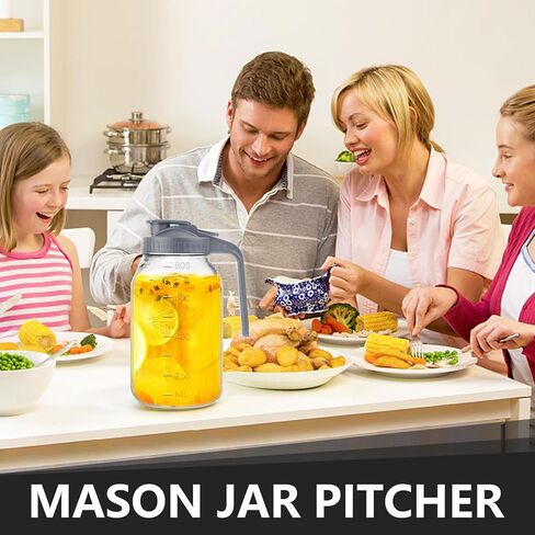 64 oz Glass Pitcher with Lid-2 Quart Mason Jar Pitcher, Wide Mouth Jar Leak-proof Water Jug, Heavy Duty Glass Container for Water, Juice, Milk, Tea, Iced Coffee in Kuwait