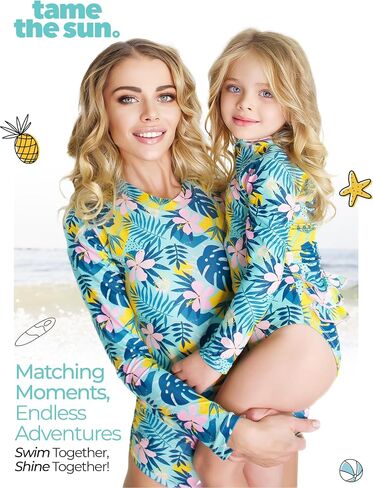 Tame the Sun Long Sleeve Swimsuit for Girls, UPF 50+, Ages 3-12 - Frills, One Piece Rash Guard Girls Bathing Suit in Kuwait