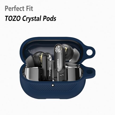 Geiomoo Silicone Case for TOZO Crystal Pods, Soft Flexible Scratch Resistant Protective Cover with Carabiner (Black) in Saudi Arabia