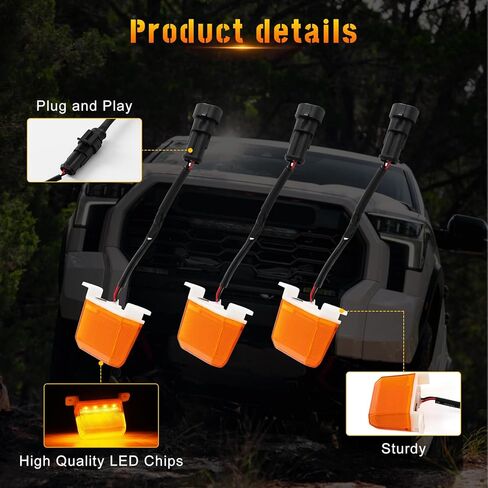Front Center Bumper LED Grill Lights,3PCS Amber Grill Lights w/Wiring Harness fit for Toyota Tundra for TRD Pro 2022 2023 2024,Yellow Front Grill Lights,Exterior Lighting Accessories,Set of 3 in Kuwait