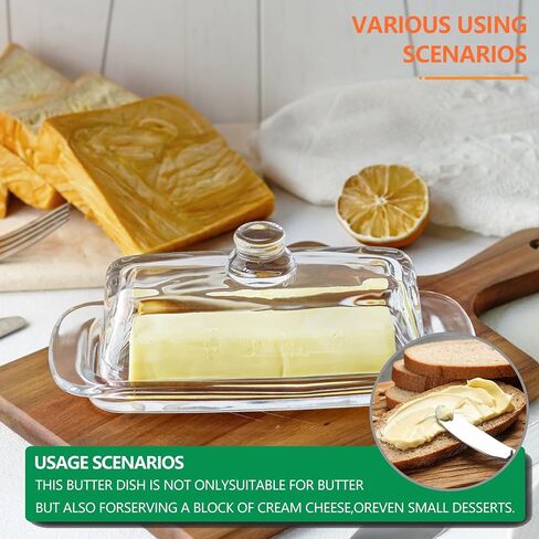 Set of Two 8" Glass Butter Dish with Lid Glass 2-pieces Covered Butter Dishes Serving Dish for Butter Clear Butter Keeper Containers for Home Kitchen Dishwasher Safe in Saudi Arabia