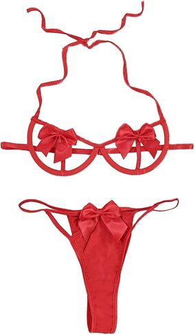 Women's Cut Out Halter Bra and Panty 2 Piece Lingerie Set in Kuwait