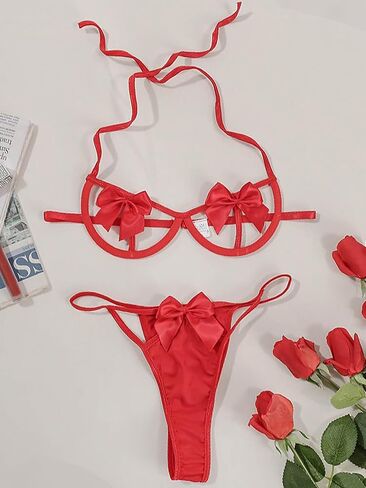 Women's Cut Out Halter Bra and Panty 2 Piece Lingerie Set in Kuwait