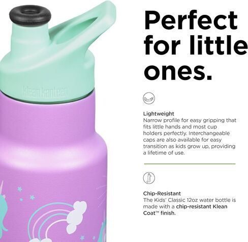 Klean Kanteen Vac Kid Classic Narrow 12oz من الفولاذ المقاوم للصدأ (مع غطاء رياضي) وحيد القرن in Kuwait