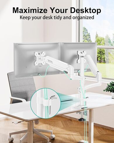 Dual Monitor Stand for Desk, Taller Monitor Arms for 2 Screens up to 32 inch, Ergonomic Adjustable Gas Spring Double Computer Monitor Mount, Holds 4.4-22lbs, VESA 75/100mm, Black, Freelift in Saudi Arabia