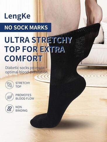 جوارب قطنية لمرضى السكري للرجال والنساء 9-12، جوارب للكاحل لتورم القدمين، جوارب دائرية للاعتلال العصبي، ساق واسعة، جوارب للاعتلال العصبي للوذمة للرجال والنساء، مستلزمات مرضى السكري من Leng Ke (زوجان أبيض) in Kuwait