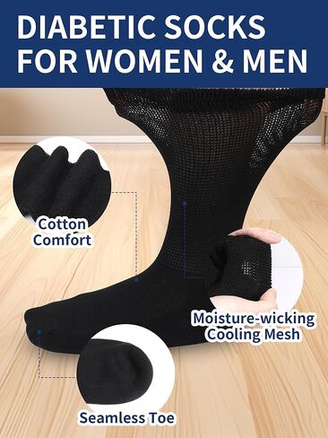 جوارب قطنية لمرضى السكري للرجال والنساء 9-12، جوارب للكاحل لتورم القدمين، جوارب دائرية للاعتلال العصبي، ساق واسعة، جوارب للاعتلال العصبي للوذمة للرجال والنساء، مستلزمات مرضى السكري من Leng Ke (زوجان أبيض) in Kuwait