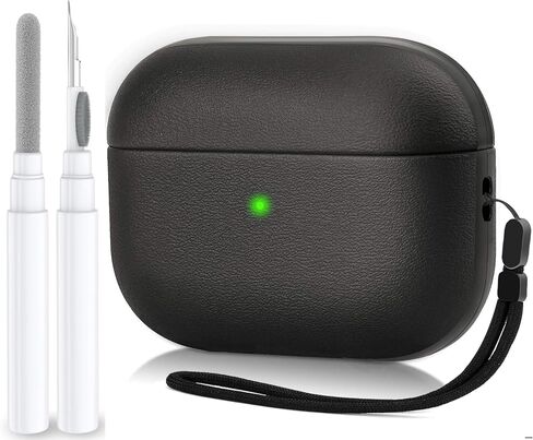 Case for Airpods 4 Case Cover with Cleaner Kit, Leather Texture Full-Body Protective Case Cover Compatible with Apple Airpod 4th Generation, Front LED Visible (Black, Airpod 4th case) in Saudi Arabia