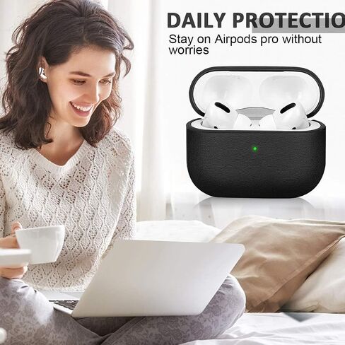 Case for Airpods 4 Case Cover with Cleaner Kit, Leather Texture Full-Body Protective Case Cover Compatible with Apple Airpod 4th Generation, Front LED Visible (Black, Airpod 4th case) in Saudi Arabia