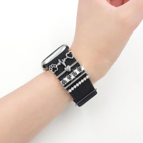 شريط تمتد قابل للتعديل متوافق مع Apple Watch 42 44 45 46 49mm 38 40 41mm النساء ، حزام نايلون مرن مع سحر مخلب الكلب الزخرفي لسلسلة Iwatch 10 9 8 7 6 5 4 3 SE Ultra 2 in Saudi Arabia