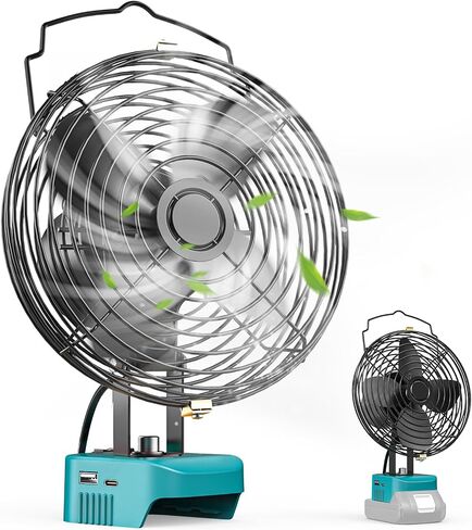Ecarke Portable Cordless Fan لـ Makita 18V ، مروحة بطارية مدفوعة الأمواج 6 بوصة ، ومراوح عمل مع شحن USB A+C للتخييم ، وورشة العمل ، وموقع البناء ، ومراوح التهوية المنزلية (بدون بطارية) in Kuwait