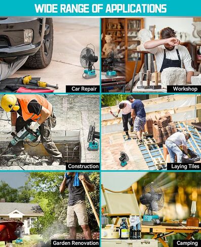 Ecarke Portable Cordless Fan لـ Makita 18V ، مروحة بطارية مدفوعة الأمواج 6 بوصة ، ومراوح عمل مع شحن USB A+C للتخييم ، وورشة العمل ، وموقع البناء ، ومراوح التهوية المنزلية (بدون بطارية) in Kuwait