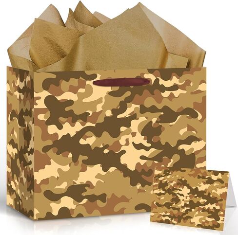 Camouflage Birthday Gift Bags Camo Gift Bag with Wrapping Paper and Card Large Camouflage Wrapping Paper Bag with Handle Army Party Supplies for Boys Girls Veterans Baby Shower Birthday Christmas in Saudi Arabia