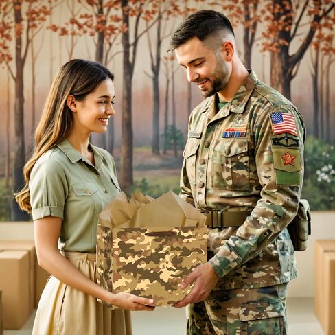 Camouflage Birthday Gift Bags Camo Gift Bag with Wrapping Paper and Card Large Camouflage Wrapping Paper Bag with Handle Army Party Supplies for Boys Girls Veterans Baby Shower Birthday Christmas in Saudi Arabia