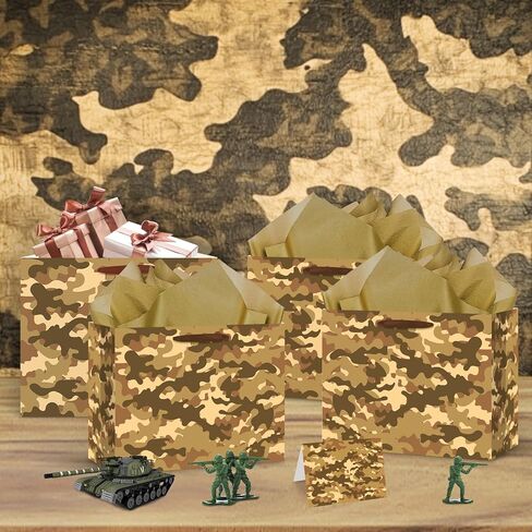 Camouflage Birthday Gift Bags Camo Gift Bag with Wrapping Paper and Card Large Camouflage Wrapping Paper Bag with Handle Army Party Supplies for Boys Girls Veterans Baby Shower Birthday Christmas in Saudi Arabia