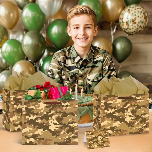Camouflage Birthday Gift Bags Camo Gift Bag with Wrapping Paper and Card Large Camouflage Wrapping Paper Bag with Handle Army Party Supplies for Boys Girls Veterans Baby Shower Birthday Christmas in Saudi Arabia