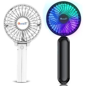 VersionTECH. Portable Handheld Fan, Mini Personal Rechargeable Hand Cooling Fan with RGB Light with Adjustable Speed for Travel, Office, Room