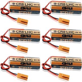 «6 Pack» 2600mAh 3V Non-Rechargeable Lithium Battery Replacement for Fuji fdk cr8-lhc PLC Controller Backup Battery with Brown Plug