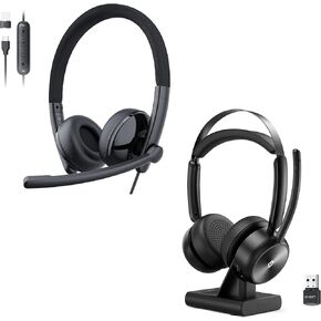 EMEET HS50 Wired Headset with Mic and in-line Control, HS80 (Gen2) Wireless Headset with Noise Canceling Microphone
