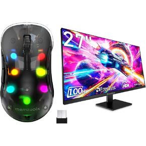 memzuoix LED Rechargeable Wireless Mouse and 27 Inch Computer Monitor 100hz 1920 x 1080p with HDMI