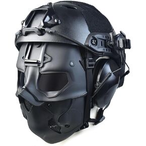 Heavy Duty Tactical Airsoft Mask Full Face Protective Painball Military Mask & Tactical Airsoft Paintball Fast Helmet with Tactical Headset,Ear Hearing Protection Noise Cancelling