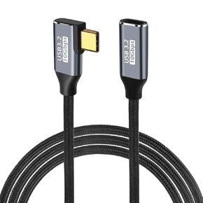 GELRHONR 90 Degree Elbow USB C Extension Cable, 10Gbps USB3.2 Gen2 Cable, Right Angle Type C Male to Female Extender 100W/5A Fast Charging Nylon Braided Cord for USB C Devices (2M/6.5Ft)