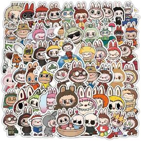 53pcs Labubu Cartoon Stickers for Teen Water Bottle, Cool Terror Labubu Waterproof Vinyl Decal for Kids Adult Girl Laptop Skateboard Phone Guitar Travel Case Bike