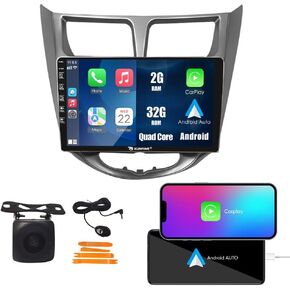 Kunfine Car CarPlay Android Auto Navigation Stereo GPS Radio Display 9" IPS Touchscreen Headunit Tablet Pad Media Player for Hyundai Verna Accent Solaris 10-16, if Applicable Quad Core 2G+32G Silver