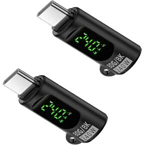 Danfetsoy USB C Extersion Adapter 80Gbps, 240W USB C Male to Female Adapter with LED Digital Display Support 8K@60Hz for Power Bank, Phone, Laptop, etc (2 Pack)