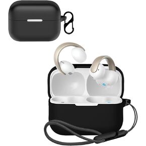 for Anker Soundcore AeroClip Case Cover,NOUKAJU Earphone Protective Cover(with Carabiner + Lanyard) Drop-Proof,Scratch-Proof,Shock-Proof,Case for Soundcore AeroClip(Black)