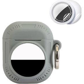 2 in 1 Protective Case for Apple Airpods 1&2 Air Tag Holder Combo with Lanyard，Anti-Scratch Anti-Lost Silicone GPS Tracker Cover Holder with 2 PCS TPU Screen Protector (Black)