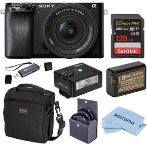Sony Alpha a6100 Mirrorless Camera with 16-50mm f/3.5-5.6 Lens, Bundle with iM30 Mini Flash, 128GB SDXC Memory Card and NP-FW50 Battery