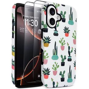 J.west Compatible with iPhone 16 Case 6.1 inch with 2 Pack Tempered Glass Screen Protectors Cute Animal Leopard Hybrid Cover for Girls Women Aesthetic Protective Phone Cases Cheetah