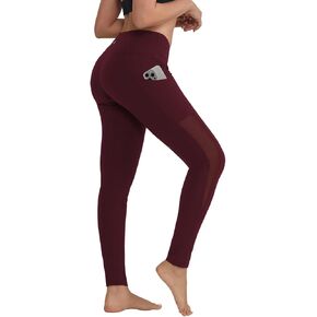 ALONG FIT Women's Mesh Yoga Leggings with Side Pockets Tummy Control Workout Running Capris High Waist Yoga Pants in Kuwait