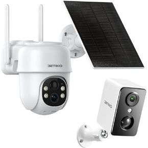 Wireless Security Camera Outdoor Indoor Bundle with 360° Solar Camera Waterproof 2K Color Night Vision Battery Powered Surveillance Camera Motion Detection 2-Way Talk Spotlight 2.4G WiFi Camera