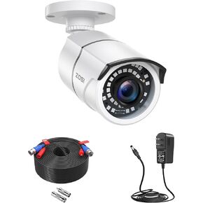 ZOSI 2MP 1080p Security Camera Outdoor Indoor (Hybrid 4-in-1 CVI/TVI/AHD/960H Analog CVBS), Night Vision, Weatherproof Surveillance CCTV Bullet Camera with Power Supply Adapter and Extension Cable