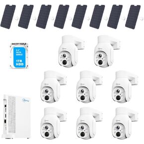 Movols Solar Security Camera System 8PCS 4MP Wireless PTZ Cameras with 10CH 4K NVR Surveillance System Built in HDD 1T,Color Night Vision, Motion Alert, Two-Way Audio,IP66 Home Surveillance Nvr Kit