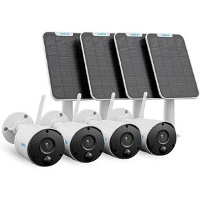 REOLINK Argus Eco 4 Pack Bundle - Solar Security Camera Outdoor Includes Solar Panel, 3MP Nigh Vision, No Hub Needed, Rechargeable Battery Powered, Local Storage, 2-Way Talk, Smart Detection